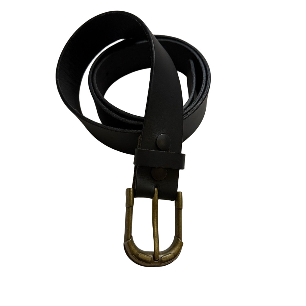 Elegant Black Leather Belt with Brass Buckle